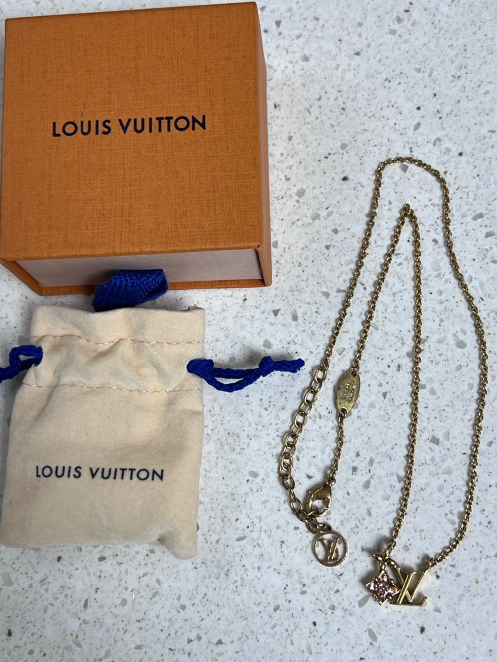 Louis Vuitton Gold and Pink LV Flower Charm Necklace - Picture 3 of 4